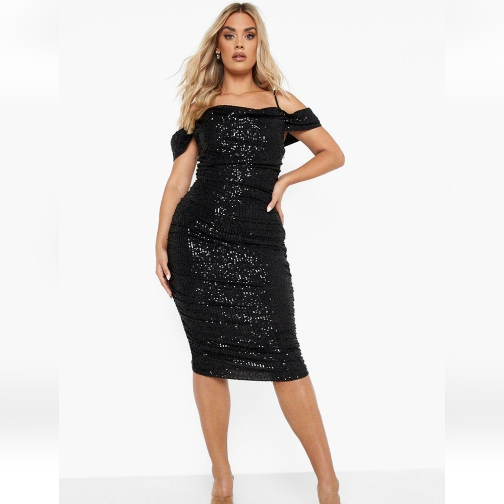 Boohoo sequined little black dress